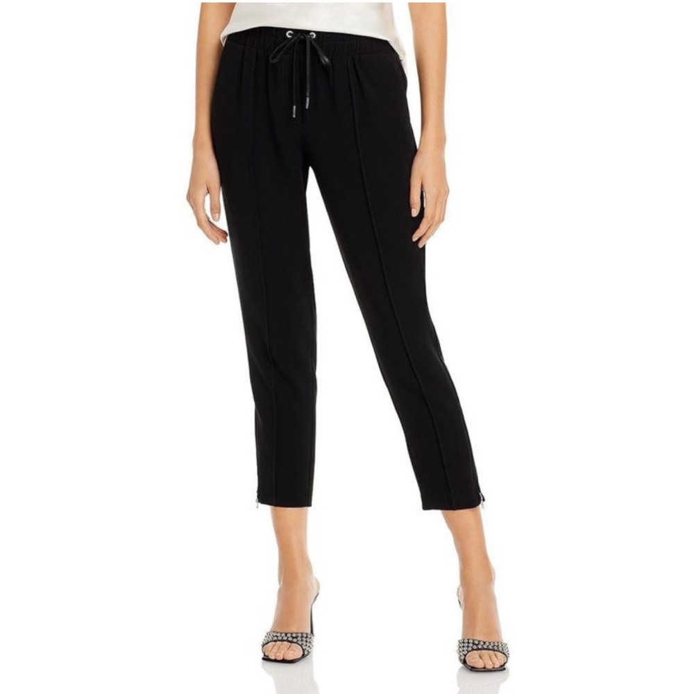 Cinq a Sept Womens Adalie Black Smocked Crop Zipper Ankle Pants